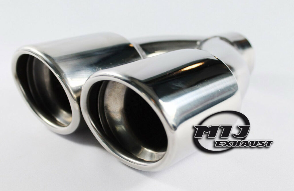 Twin Oval Exhaust Tail Pipes Slash Cut Rolled Stainless Steel Sports