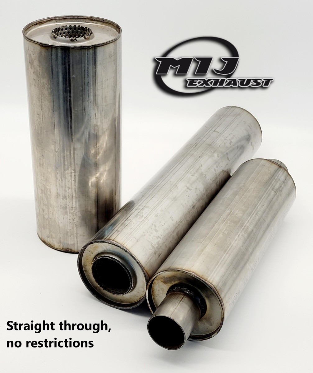 Universal 304 Stainless Steel Exhaust Silencer – Round, Centre To Twin Tips, UK Made