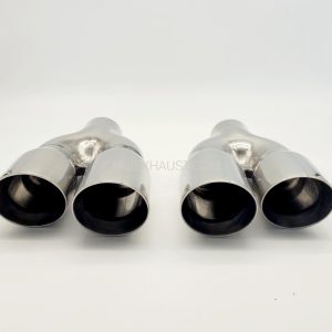 Pair of Twin 3" Double Skin Exhaust Tailpipes Staggered Tips