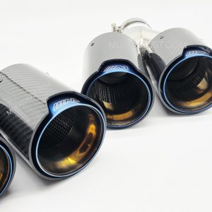 Carbon Fibre M Sport Exhaust Blue Quad Tailpipes BMW Tips - Glossy
