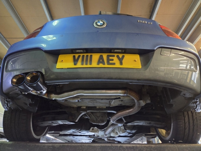 Exhaust for BMW 118D-rearexhaustupgrade-backboxdeleteservice-stylishtailpipe-twincarbonfibreexhausttips-blueburnteffecttips-stainlesssteelexhaust-MIJExhaust-PerformanceExhaust (1)