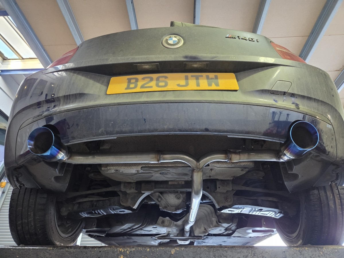 Exhaust for BMW M114i Sport- Custom exhaust M114i – catback exhaust – dual exit exhaust – burnt tip exhaust tailpipe -slashcut exhaust tailpip- MIJExhaust-Walsall (1)